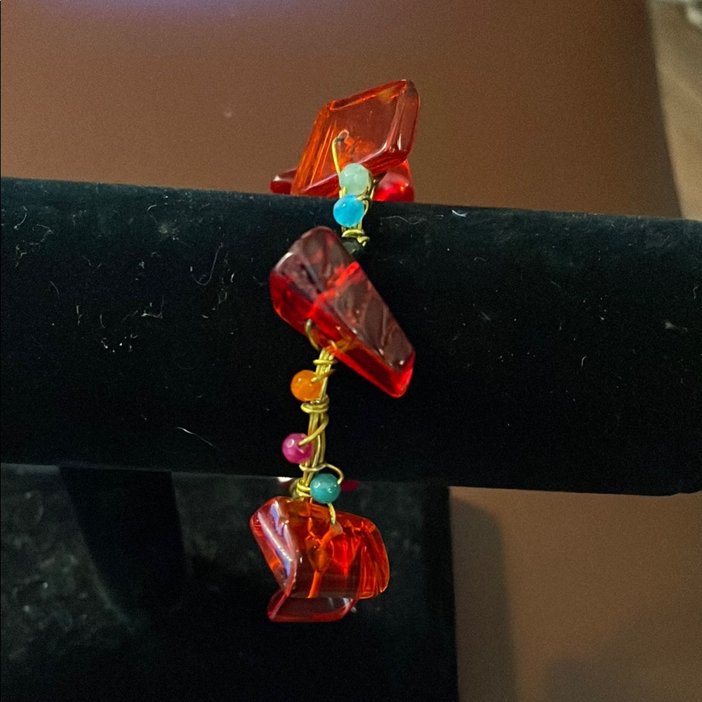 VTG Murano Glass Red Cube Bead Bracelet with Multiclored accents